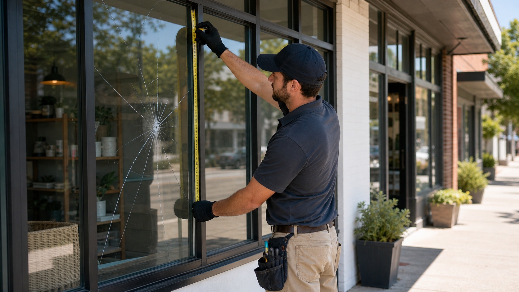 commercial storefront glass repair measurement in Cary