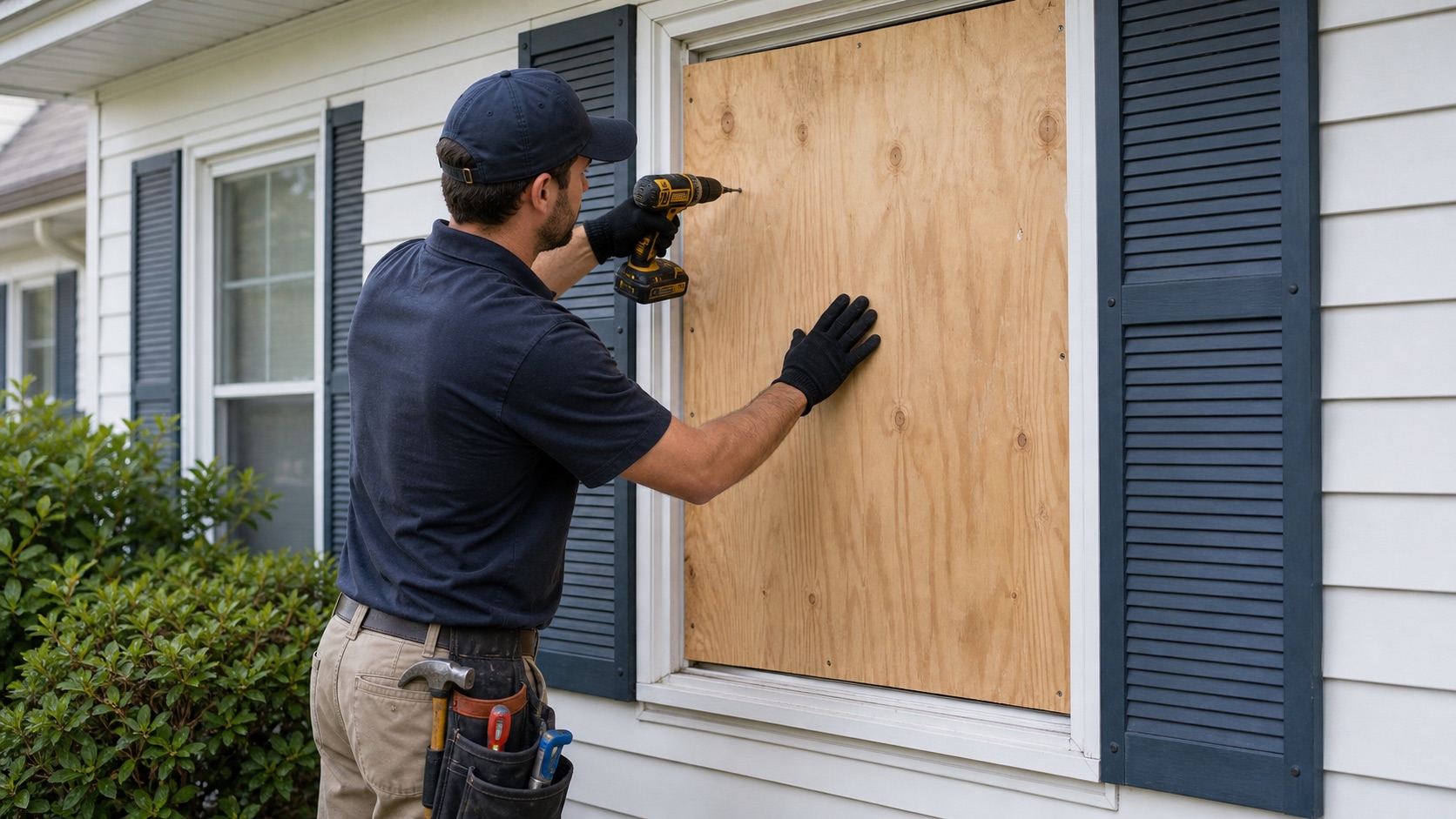temporary board-up service for a damaged residential window in Cary